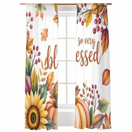 Fall Sheer Curtains 108 Inches Long  Thanksgiving Autumn Harvest Orange Pumpkin Jam Light Filtering Sheer Window Curtains Rod Pocket Voile Drapes for 