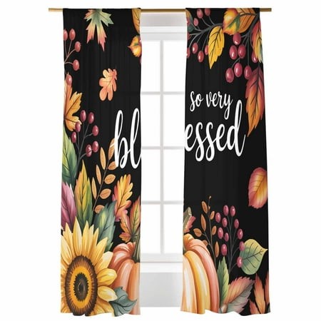 Fall Sheer Curtains 108 Inches Long  Thanksgiving Autumn Harvest Pumpkin Jam Leaves Light Filtering Sheer Window Curtains Rod Pocket Voile Drapes for 