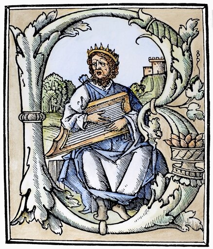 King David (D 973 BC) Nking of Judah and Israel Woodcut Venice Italy 1507 Stretched Canvas - (24 X 36)