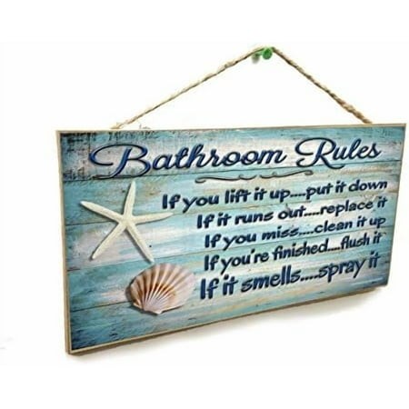 Funny 5 X10  Seashells Bathroom Rules If It Smells Spray It Beach Seaside Ocean Restroom Wall Decor Sign Plaque 10 Inches by 5 Inches