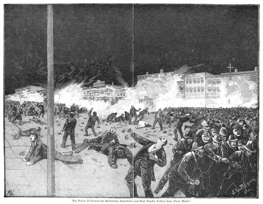 Haymarket Riot 1886 NThe Police Followed the Retreating Anarchists and Sent Deadly Volleys Into Their Midst in Chicago Illinois 4 May 1886 Wood Engrav