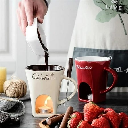 Mugs Set Personal Fondue Pot Chocolate Cheese Ice Cream Maker Kit Individual Butter Melter Cups Candle Holder Decoration (Red 6.8oz)