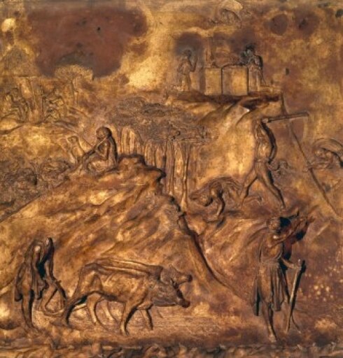 Gates of Paradise - Eastern Doors Cain and Abel by Lorenzo Ghiberti Bronze 1425-52 Ca1381-1455 Italy Florence Baptistry Stretched Canvas - Lorenzo Ghi
