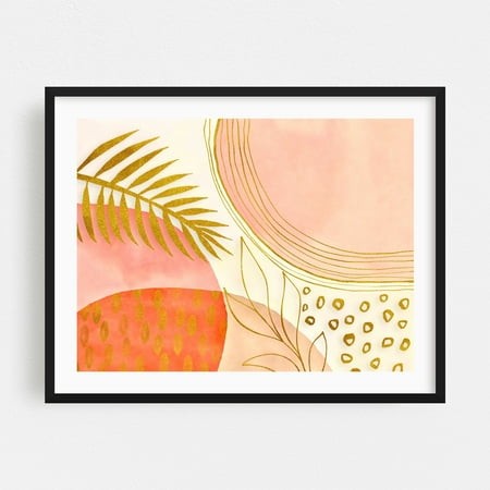 Boho Fantasy Botanical - Painting Abstract Minimalist Boho Geometric Pattern Modern Art Tropical Black Framed Wall Art Print 18 X 24 Inches