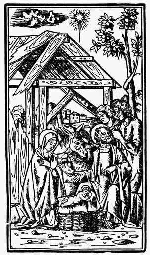 Adoration of the Magi Nwoodcut from Decachordum Christianum 1507 Stretched Canvas - (24 X 36)