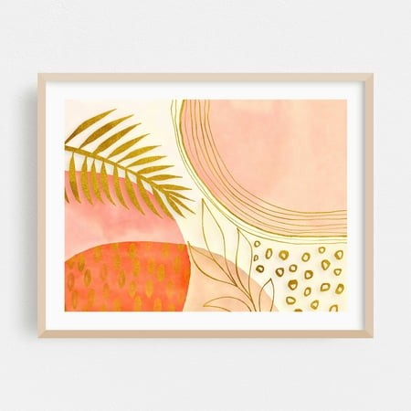 Boho Fantasy Botanical - Painting Abstract Minimalist Boho Geometric Pattern Modern Art Tropical Oak Framed Wall Art Print 18 X 24 Inches