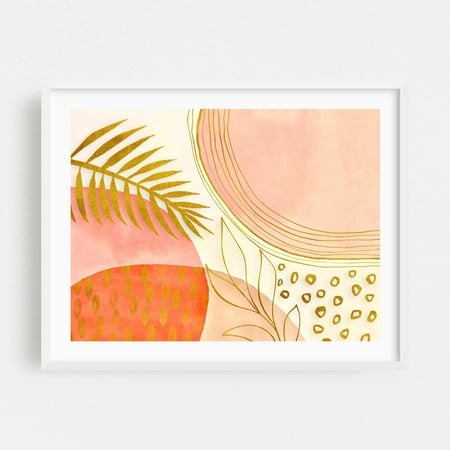 Boho Fantasy Botanical - Painting Abstract Minimalist Boho Geometric Pattern Modern Art Tropical White Framed Wall Art Print 18 X 24 Inches