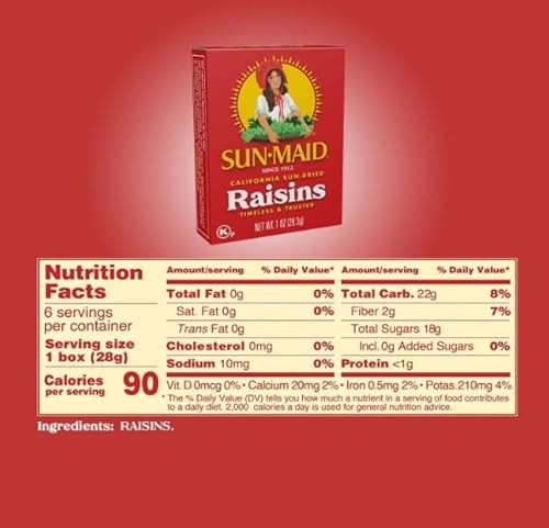 Sun-Maid California Sun-Dried Raisins - (6 Pack) 1 Oz Snack-Size Box - Dried Fruit Snack - for Lunches, Back to School Snacks, and Natural Sweeteners thumbnail