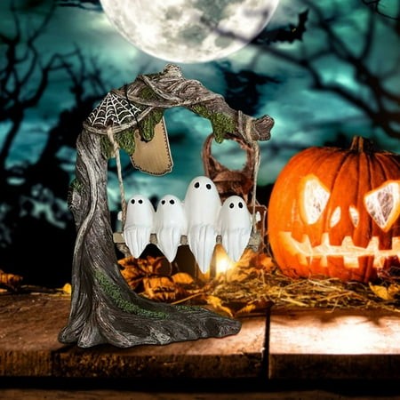 Ghost on a Swing - Swinging Shadows Halloween Figurines  2026 New Cute Swinging Ghost Halloween Ghost Figurine  Funny Ghost Tree Swing Decor for Indoo