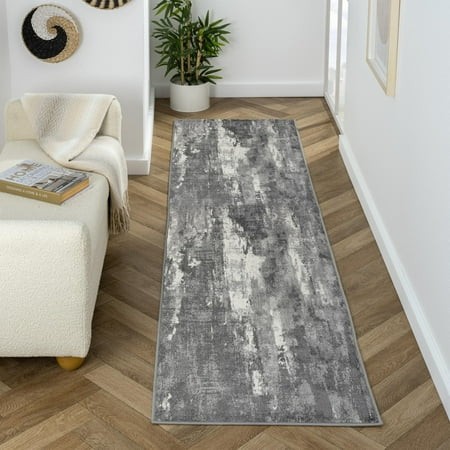 Euston Collection 7681 Dark Grey 2x7 Modern Abstract Area Rug