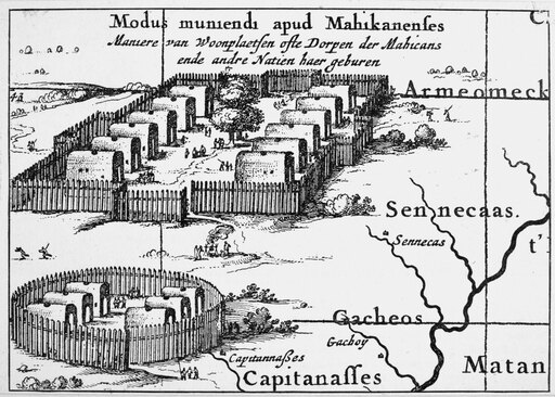 Native Americans Village 1650S Na Minisink Village the Typical Village Surrounding the Iroquois Detail from Nicolas VisscherS Map of New Netherland 16
