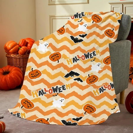 EazyTech Halloween Flannel Throw Blanket Soft Cozy with Pumpkin & Ghost Print Home Decoration - 59x51 in - Ideal for Sofa  Bed  Travel & Camping Great