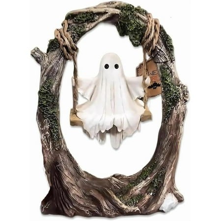 2026 New Cute Swinging Ghost on Tree Swing - Halloween Figurine with Swinging Shadows  Funny Indoor Outdoor Decor for Desktop  Bookshelf  Garden Patio
