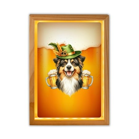 Best Miniature American Shepherd Dad Proud Beer Lover Happy Oktoberfest Acrylic Plaque with Wood Photo Frame Box MAS Dog Lover Gifts Light Box - 02016