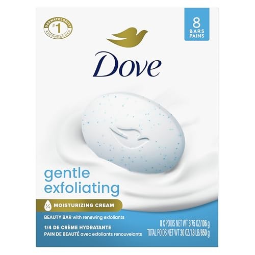 Dove Beauty Bar Soap 8 Bars Gentle Exfoliating, for Soft, Smooth Skin, Gently Renews Skin 3.75 Oz