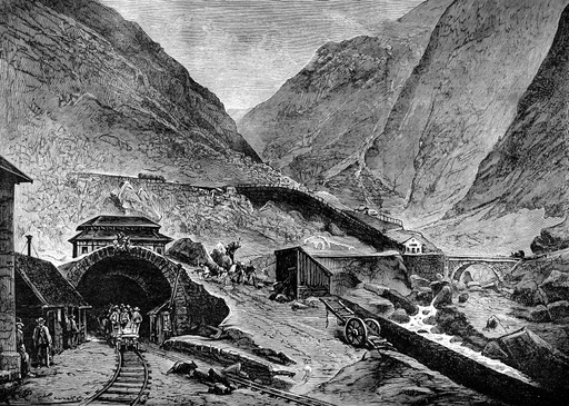 Saint Gotthard Tunnel None of the Swiss Entrances to Saint Gotthard Tunnel During Its Construction from 1872-1880 Wood Engraving from a Contemporary E