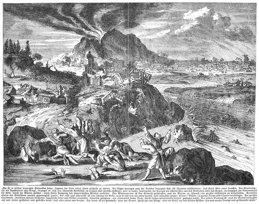 Japan Earthquake 1650 Nthe Great Earthquake at Yedo (Tokyo) Japan in 1650 Copper Engraving 1669 Poster Print by (18 X 24)