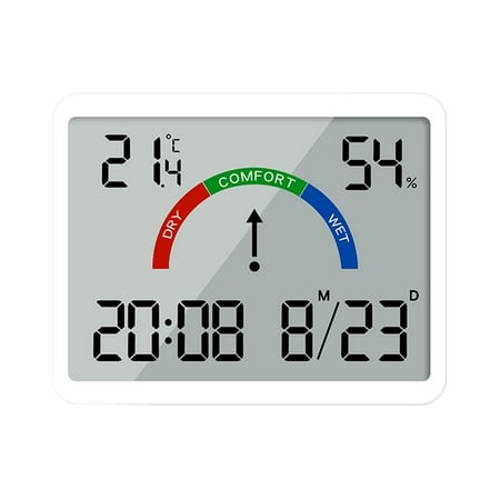 Acahhotxx Atomic Clock  Digital Wall Clock Large Display  Date & Temperature Humidity Sensing for Home and Office Use Battery Operated - White 9905 (N