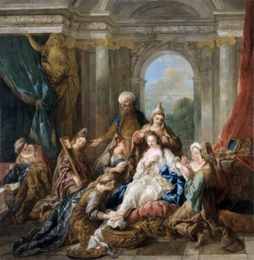 Toilette of Esther Jean Francois De Troy (1679-1752French) Musee Du Louvre Paris Stretched Canvas - Jean Francois De Troy (24 X 36)