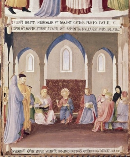 Christ Among the Doctors 1438-1445 Fra Angelico (ca1395-1455 Italian) Fresco Museo Di San Marco Florence Italy Stretched Canvas - Fra Angelico (24 X 3