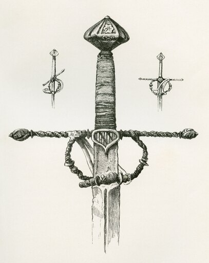 Knights Sword with Double Edged Blade Spirally Twisted Crosspiece and Forefinger and Thumb Guard Dated AD 1455 from the British Army Its Origins Progr