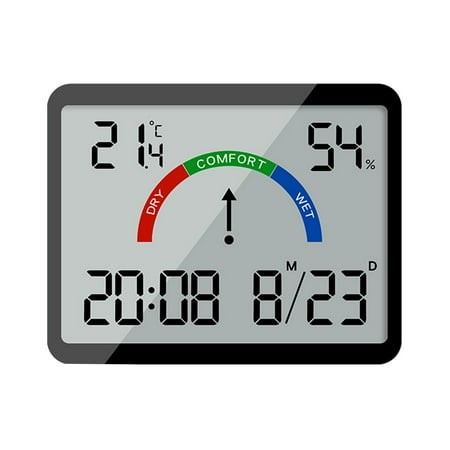 Acahhotxx Atomic Clock  Digital Wall Clock Large Display  Date & Temperature Humidity Sensing for Home and Office Use Battery Operated - Black 9905 (N
