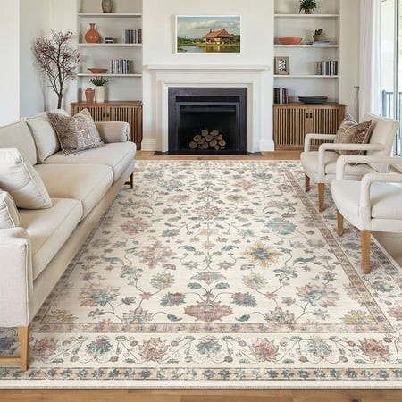 berthmeer 9 x12  area rugs for living room bedroom dining room farmhouse vintage oriental traditional large rugs machine washable non-slip rugs carpet