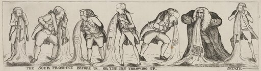 British Cartoon 1789 NThe Sour Prospect Before Us or the Ins Throwing up State - British Cartoon by William Dent 1789 Stretched Canvas - (18 X 24)