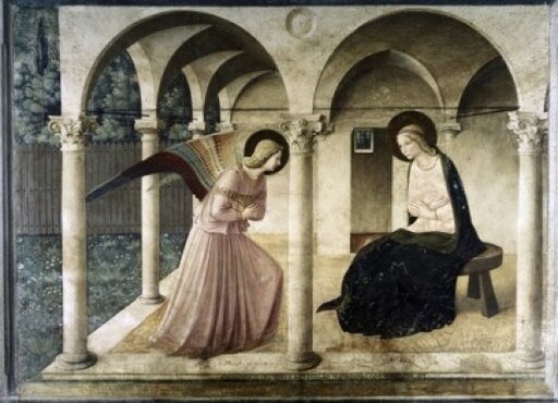 Annunciation 1438-1445 Fra Angelico (ca1395-1455 Italian) Fresco Museo Di San Marco Florence Italy Stretched Canvas - Fra Angelico (18 X 24)