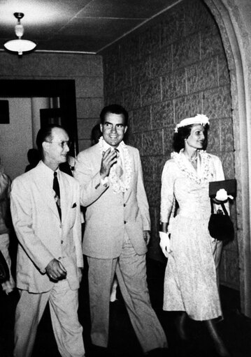 Richard Nixon (1913-1994)N37Th President of the United States Vice President Nixon with His Wife Patricia at a Hotel Photographed 1953 Stretched Canva