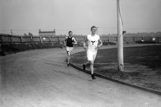 Jim Thorpe (1888-1953) Njames Francis Thorpe American Athlete Jim Thorpe (Left) and Thomas Mclaughlin (Right) Running on a Track 1910S Stretched Canva