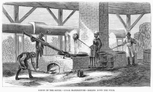 South Sugar Plantation Nboiling Down the Juice from Sugar Cane on a Plantation in Louisiana Wood Engraving American 1871 Stretched Canvas - (24 X 36)