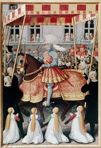 King Louis Xii of France N(1462-1515) King of France 1498-1515 Triumphal Entry of Louis Xii Into Genoa 1507 Contemporary French Ms Miniature Poster Pr