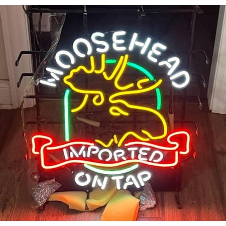 Queen Sense 20 X16  Custom Mooseheads Lager Beer Imported on Tap Neon Sign Wall Decor Handmade Artwork Beer Pub Bar Man Cave Party Gift Neon Light W12
