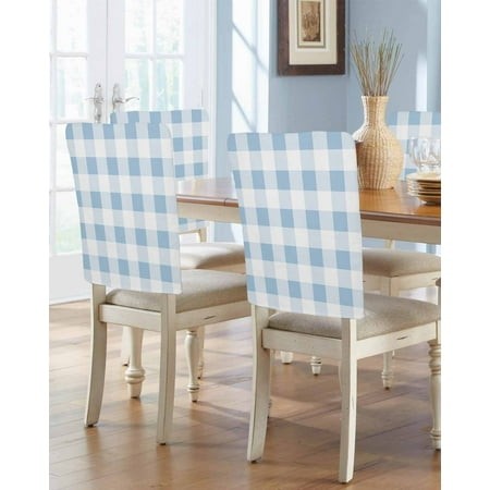 NqOlkjepod Blue Checkered Chair Covers Set of 6  Decorative Chair Back Cover  Blue White Buffalo Plaid Dining Room Chair Slipcovers Removable Chair Pr
