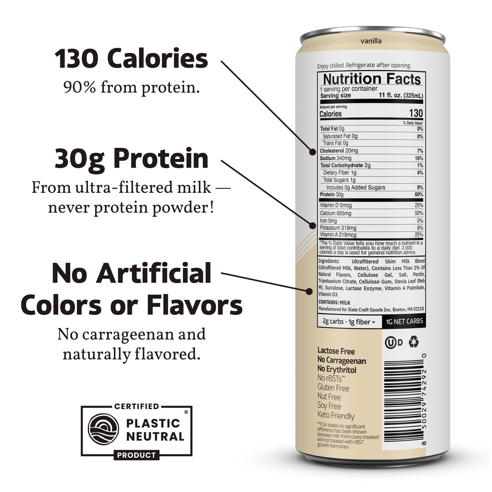Slate Milk Vanilla Ultra 30g Protein Shake - 11 Fl Oz Can thumbnail