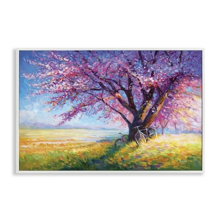 Stupell Industries Sweet Romance of Cherry Blossom Trees Landscape & Nature Painting White Framed Art Print Wall Art  24 X 16