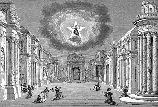 France Theatre 1650 Nthe Set for the First Act of Pierre CorneilleS Tragedy AndromDe 1650 Line Engraving 19Th Century After a 17Th Century Engraving S