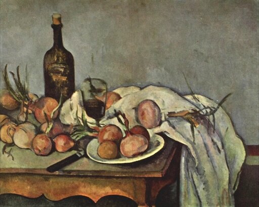 Still Life with Bottle & Onions Czanne 1953 Stretched Canvas - Paul Czanne (24 X 36)