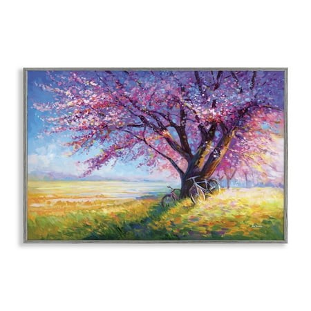 Stupell Industries Sweet Romance of Cherry Blossom Trees Landscape & Nature Painting Gray Framed Art Print Wall Art  24 X 16