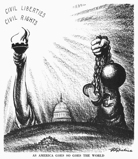 Civil Rights Cartoon 1953 NAs American Goes So Goes the World American Cartoon by DR Fitzpatrick 1953 on the Emphasis in President EisenhowerS Inaugur