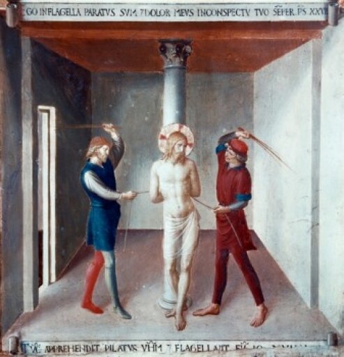 Christ Is Beaten the Flagelation (from the Life of Christ Fresco Cycle) by Fra Angelico Fresco (1395-1455) Italy Florence Museo Di San Marco Stretched