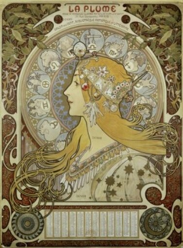 Calendar for 1897 1897 Alphonse Marie Mucha (1860-1939Czech) Bibliotheque Forney Stretched Canvas - Alphonse Marie Mucha (18 X 24)