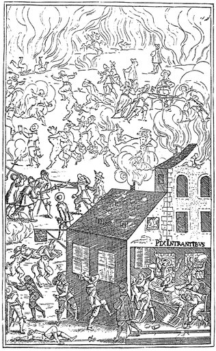 German Soldiers 1650 Ngerman Satirical Cartoon Depicting Soldiers and Demons Battling During the Thirty Years War Copper Engraving 1650 Stretched Canv