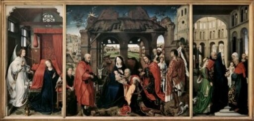 St Columba Altarpiece Ca 1455 Rogier Van Der Weyden (ca 1399-1464 Netherlandish) Oil on Panel Alte Pinakothek Munich Germany Stretched Canvas - Rogier