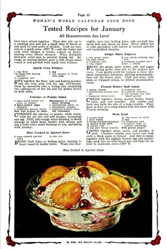 Womans World Calendar Cook Book 1922 Rice Cooked in Apricot Juice Stretched Canvas - (24 X 36)