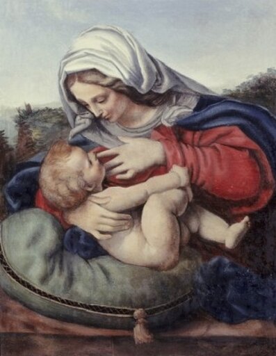 Madonna with the Green Cushion Ca 1507 Andrea Solario (ca1473-ca1524 Italian) Oil on Canvas Musee Du Louvre Paris France Stretched Canvas - Andrea Sol