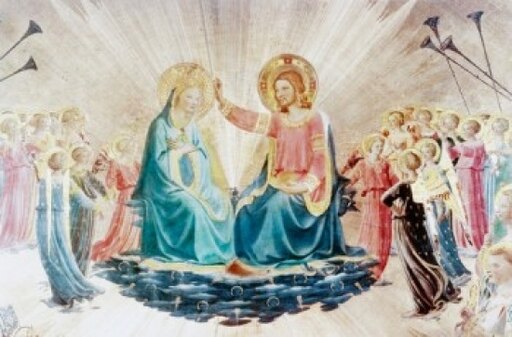 Coronation of the Virgin - Detail 1433-1445 1433-1445 Angelico Fra(ca1395-1455 Italian) Fresco Museo Di San Marco Florence Italy Stretched Canvas - Fr