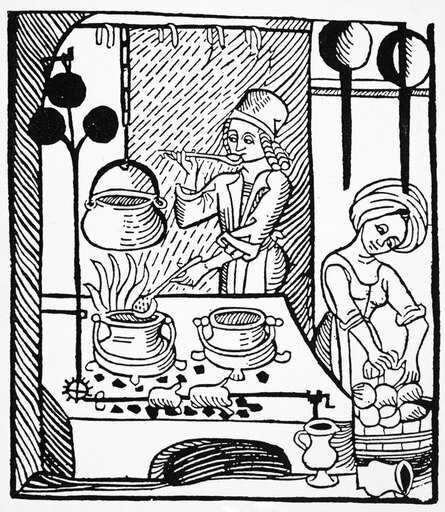 Kitchen Scene 1507 Na Kitchen Scene Woodcut from Kuchen-Meisteri a German Cookbook Published in Augsburg in 1507 Poster Print by (24 X 36)