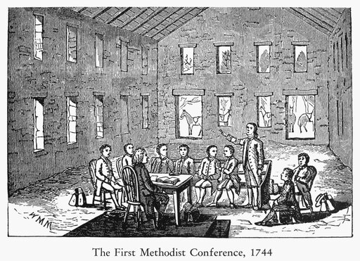 Methodist Conference 1744 Njohn and Charles Wesley Hold the First Methodist Conference at the Foundry in London 25-30 June 1744 Wood Engraving Mid-19T
